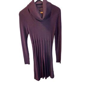 Dana Buchman Ribbed Knit Marroon Cowl Neck Fit and Flare Dress Sz L
